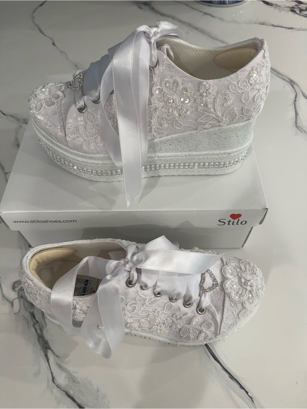 White Lace Platform Sneakers for Women
